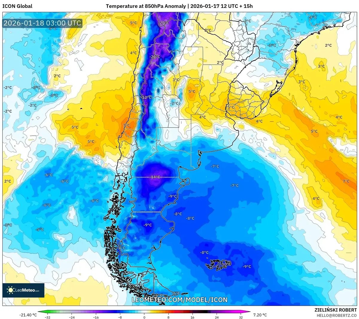 Anomalía de temperatura cálida en el norte – 18 de enero de 2026