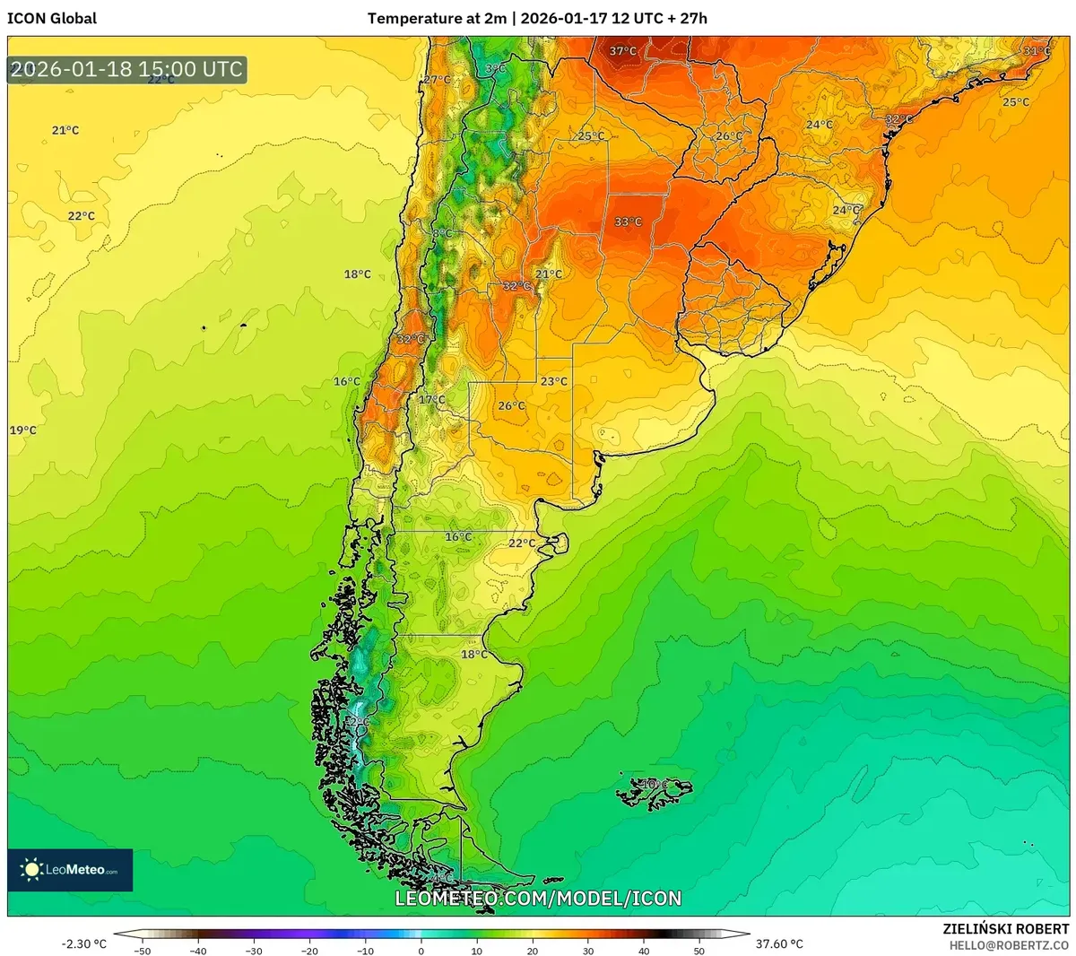 Pico de calor en el centro de Argentina – 18 de enero de 2026