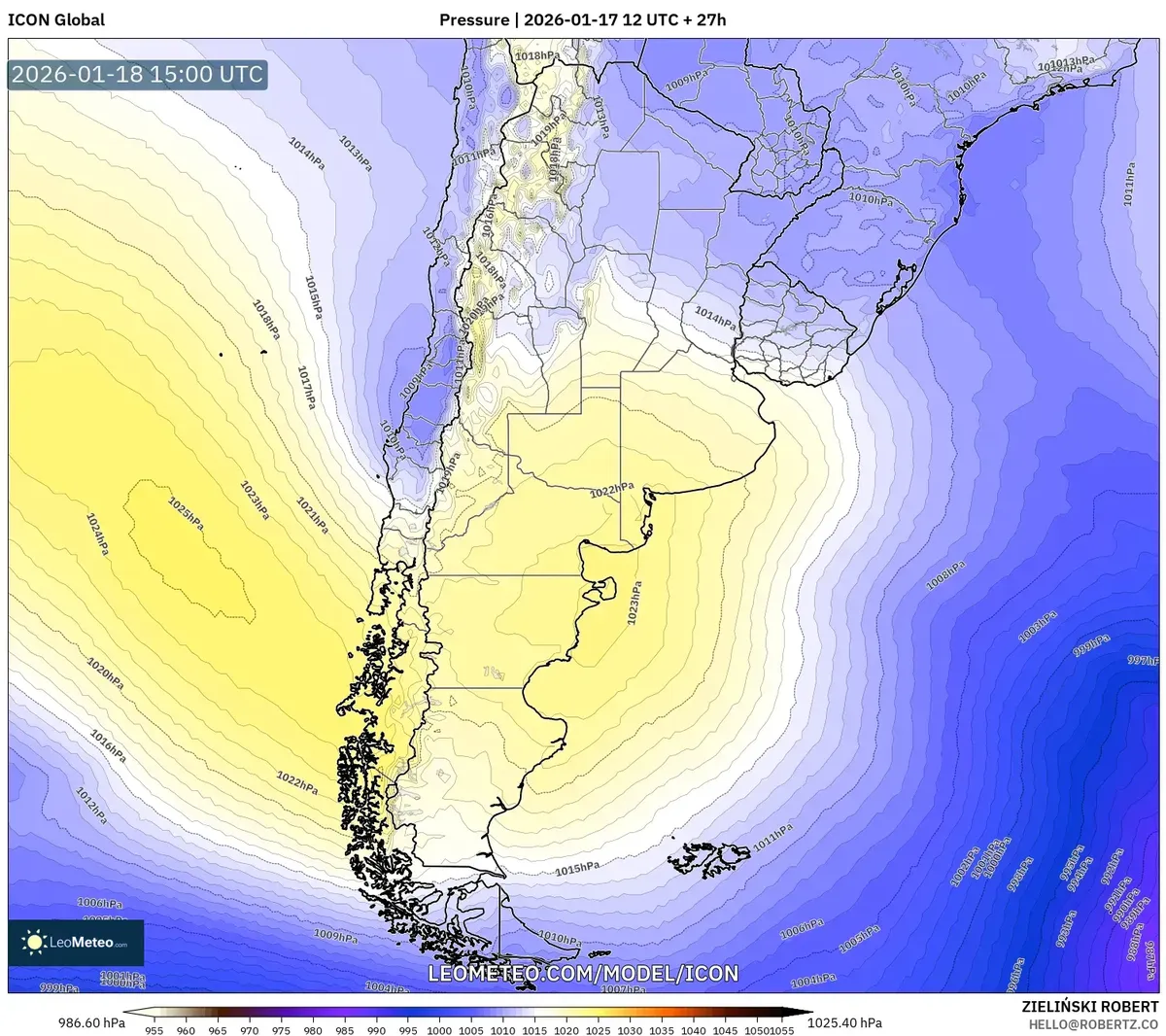Alta presión sobre el centro de Argentina – 18 de enero de 2026