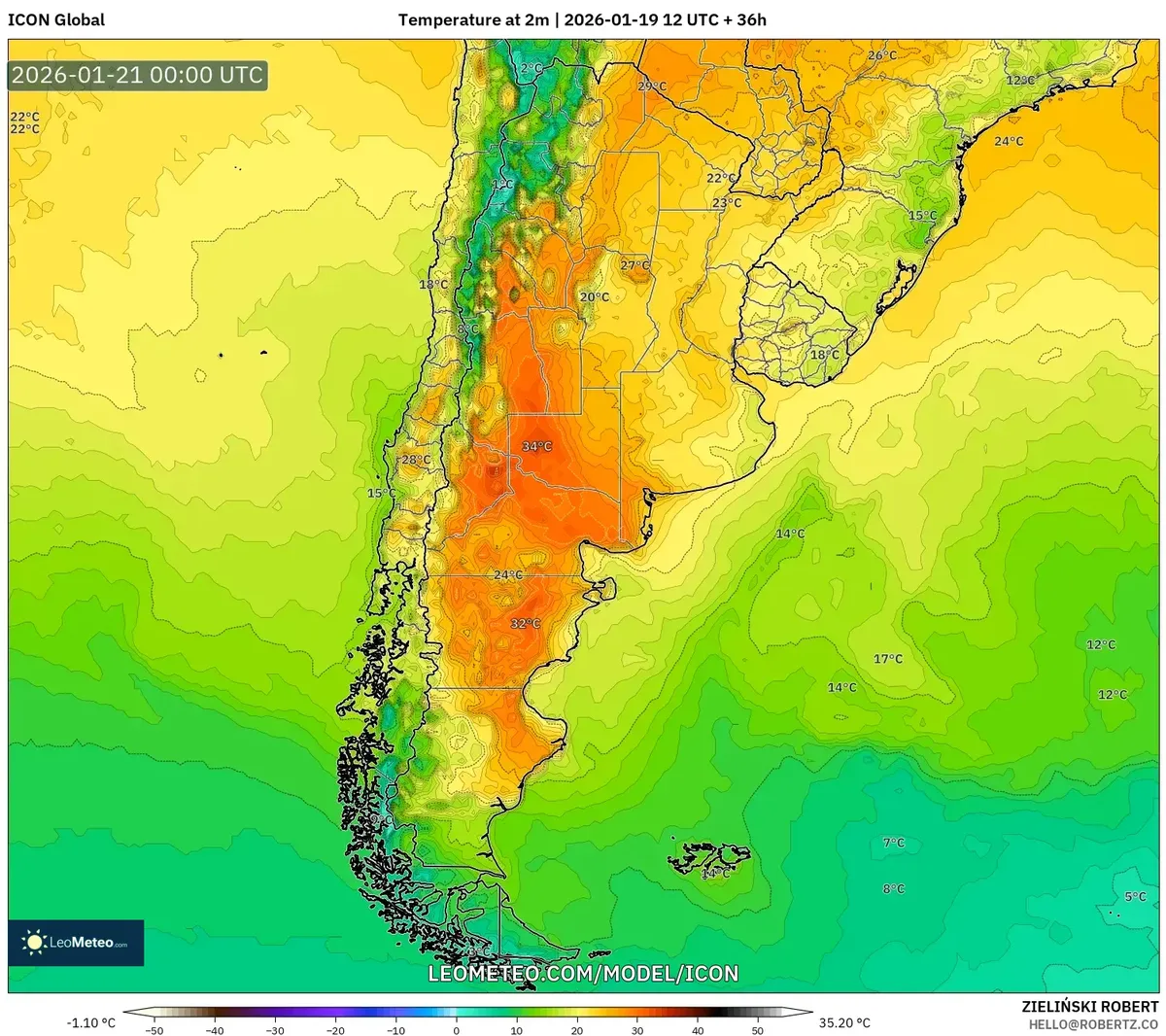 Temperaturas máximas diurnas 20 de enero de 2026