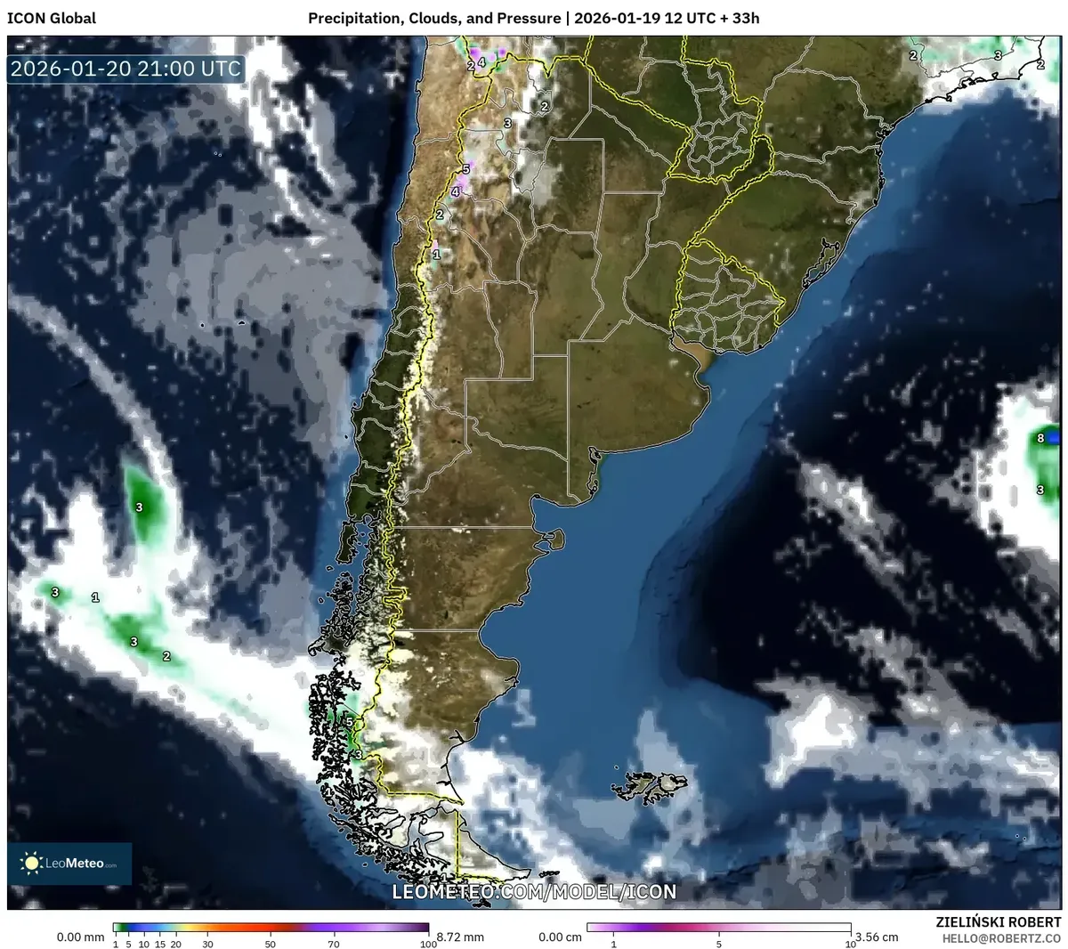 Nubosidad y precipitación en el sur 20 de enero de 2026