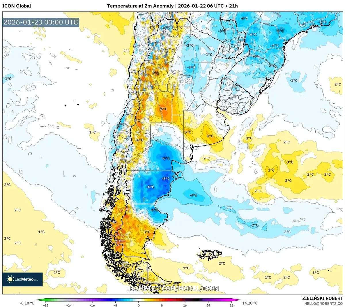 Anomalía de Temperatura en el Norte de Argentina 23 de enero de 2026