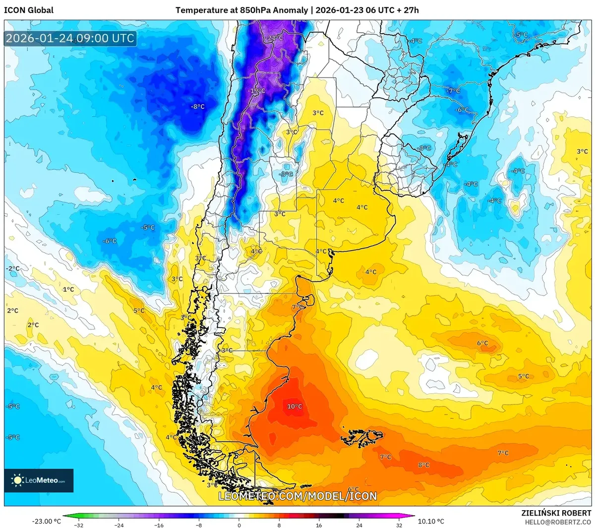 Anomalía de temperatura máxima – 23 de enero de 2026