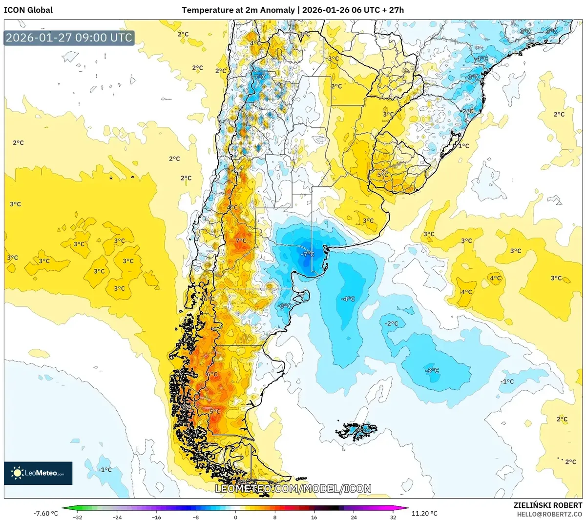 Anomalías extremas de temperatura en el centro de Argentina el 27 de enero de 2026