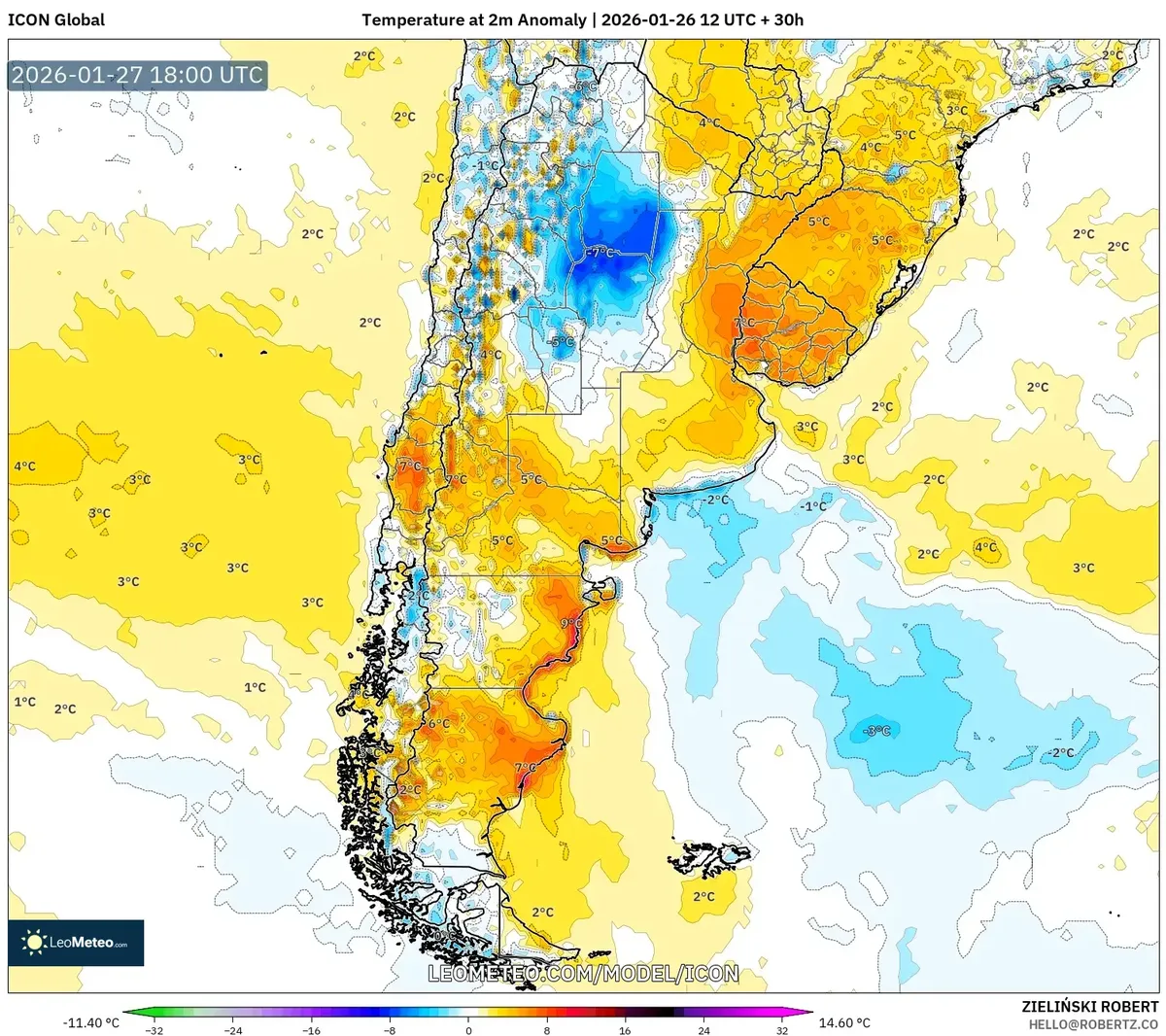 Pico de calor en el centro de Argentina el 27 de enero de 2026