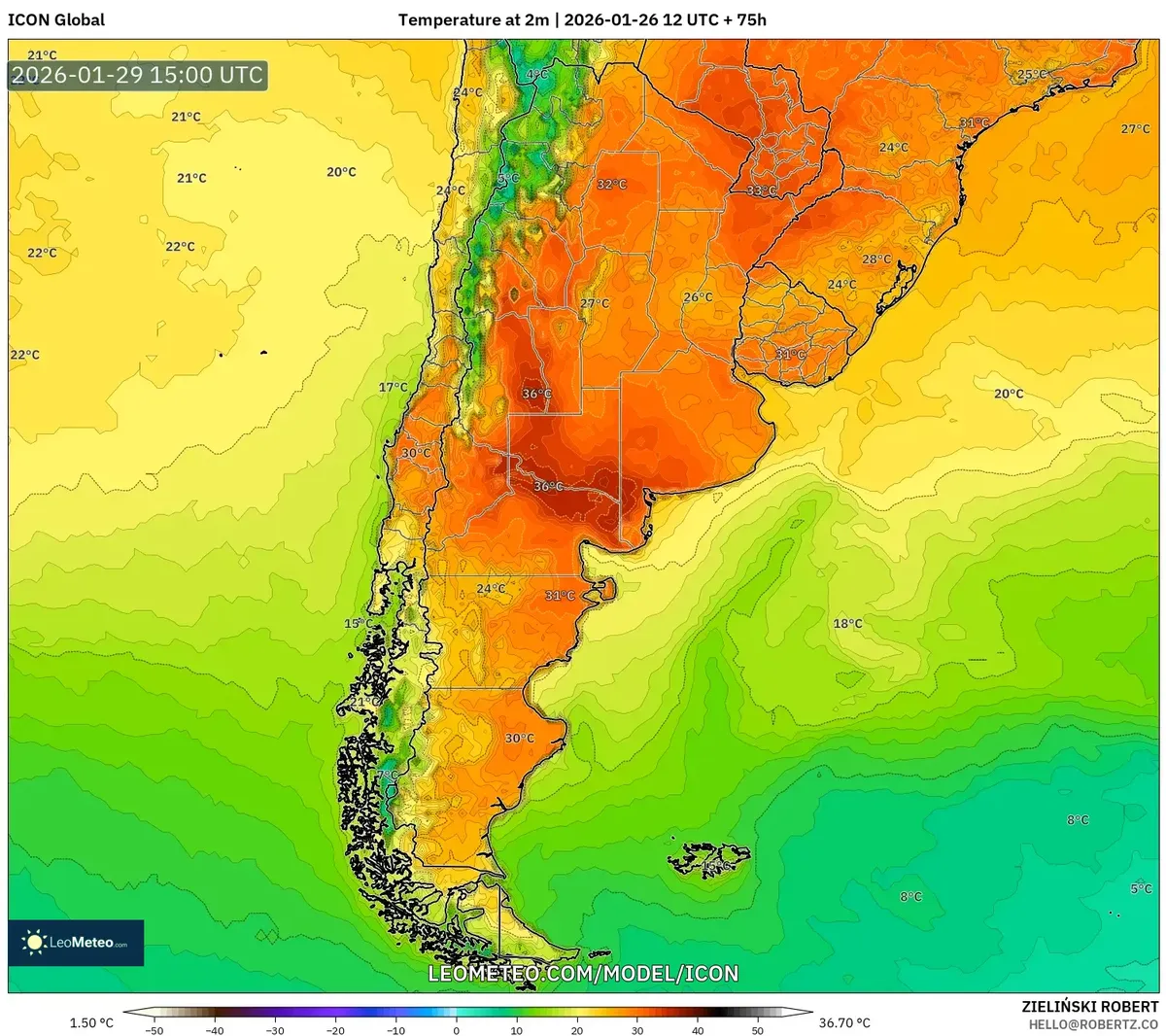 Calor extremo en el centro de Argentina el 29 de enero de 2026