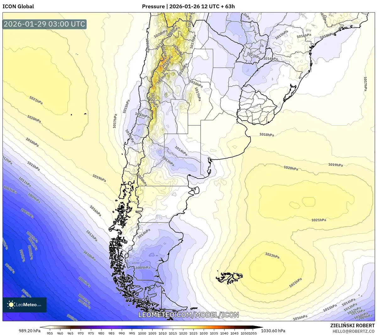 La alta presión domina el centro de Argentina el 29 de enero de 2026