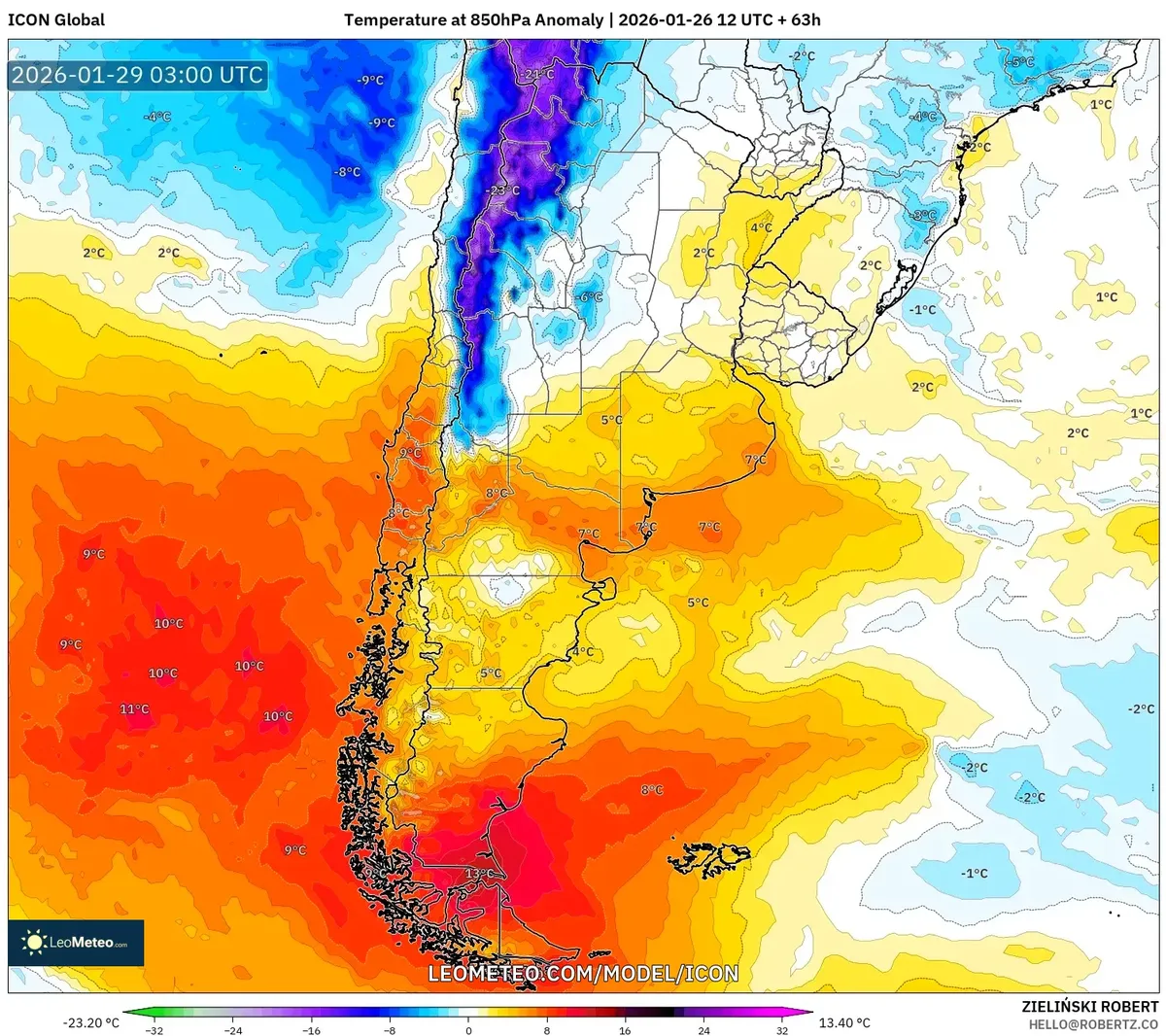 Anomalías significativas de temperatura en el norte de Argentina el 29 de enero de 2026