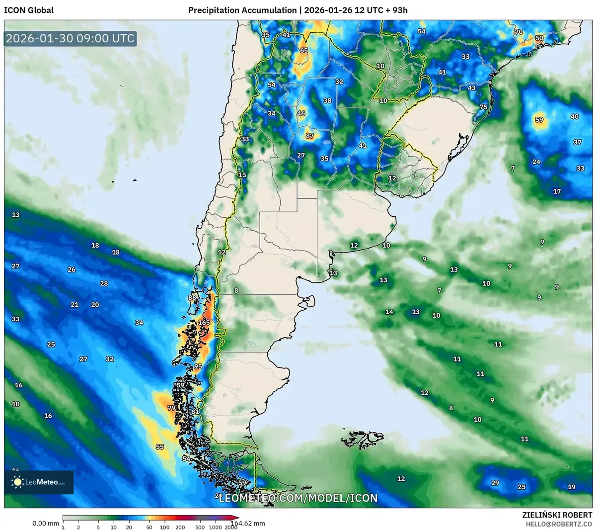 Lluvias intensas en el oeste el 30 de enero de 2026