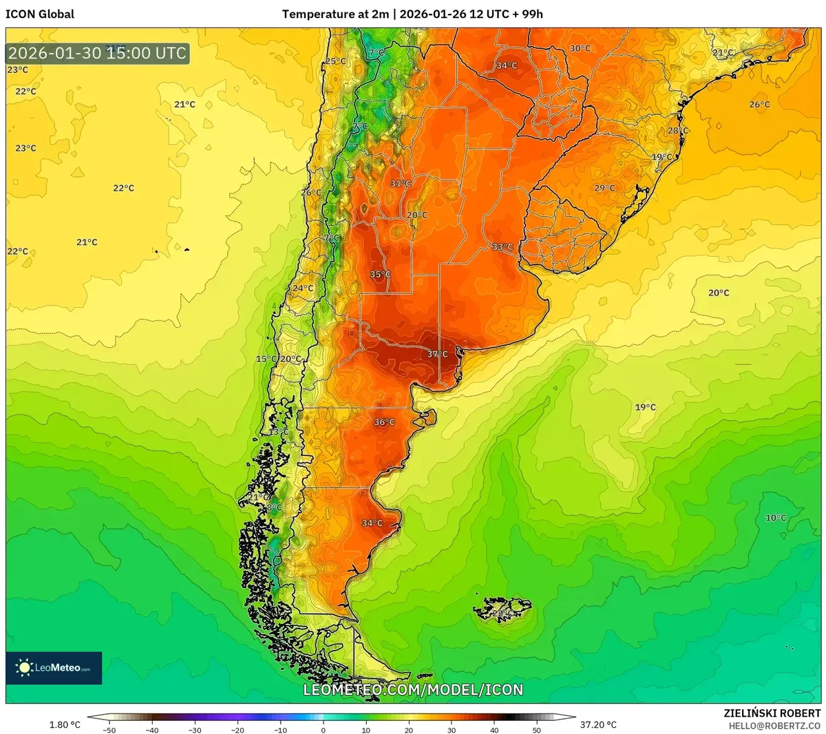 Pico de calor diurno el 30 de enero de 2026