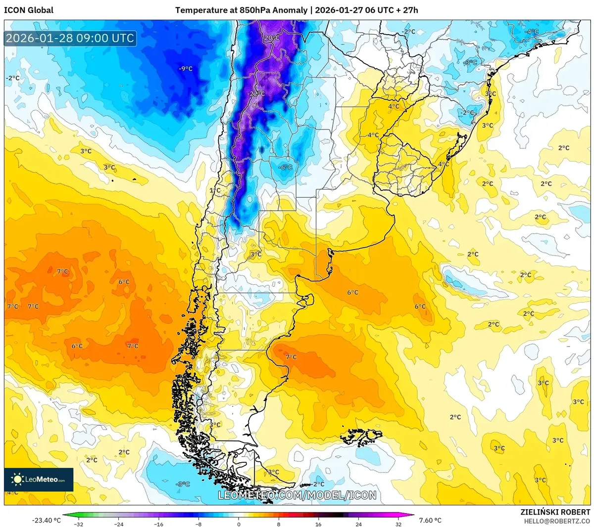 Anomalía de temperatura en el norte de Argentina el 28 de enero de 2026