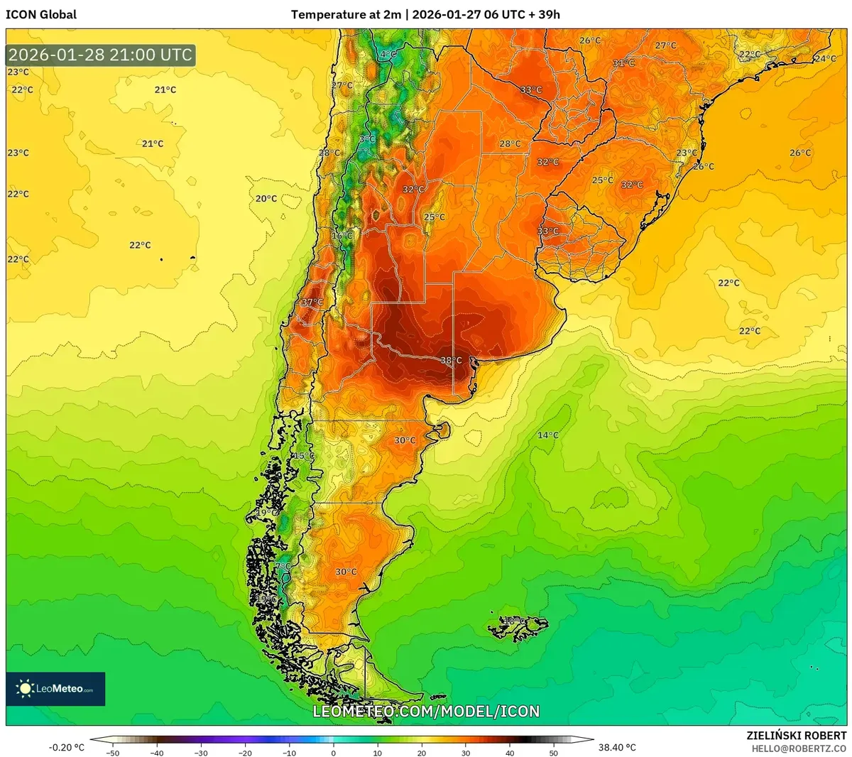 Sistema de baja presión sobre la Patagonia el 28 de enero de 2026