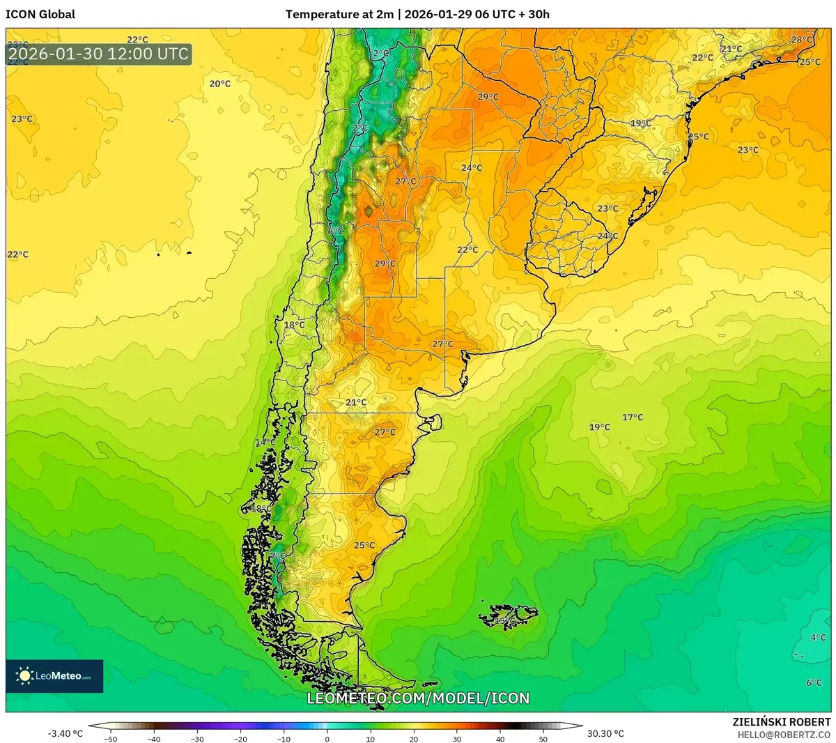 La alta presión domina el centro de Argentina el 30 de enero de 2026