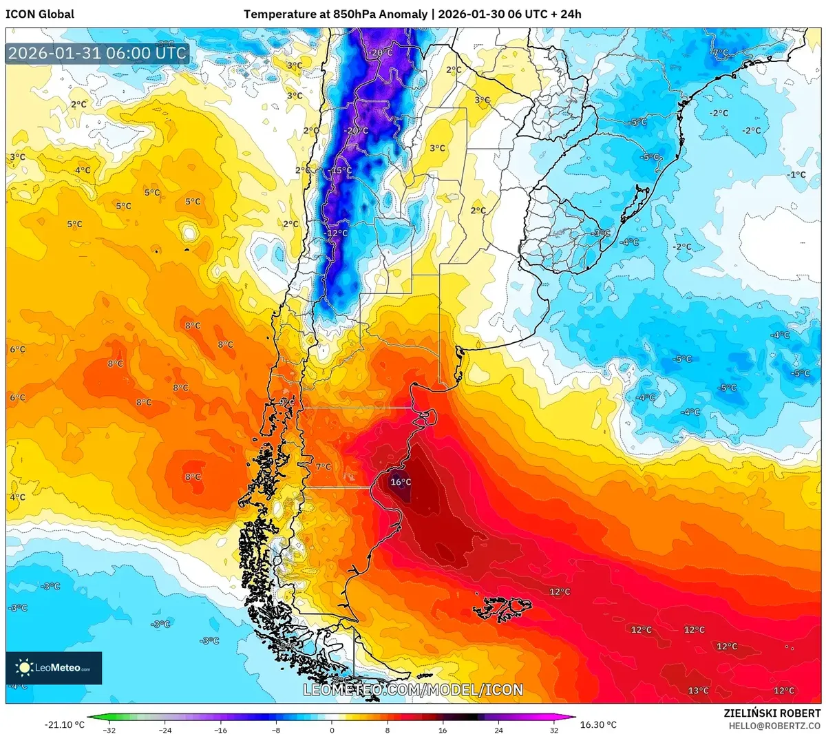 Anomalía de temperatura en el centro de Argentina el 31 de enero de 2026
