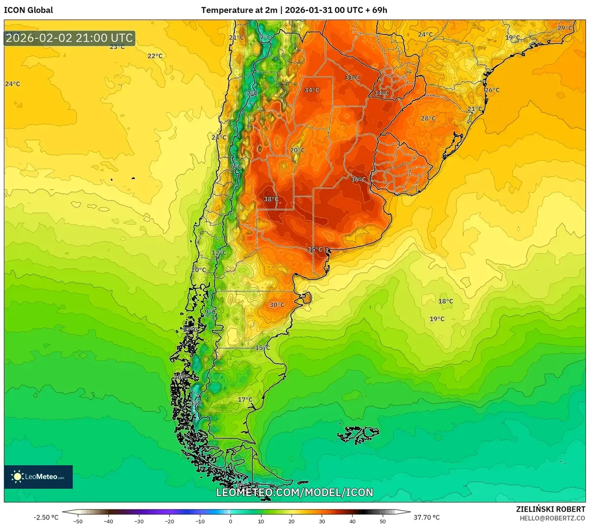 Pico de calor en el centro de Argentina el 2 de febrero de 2026