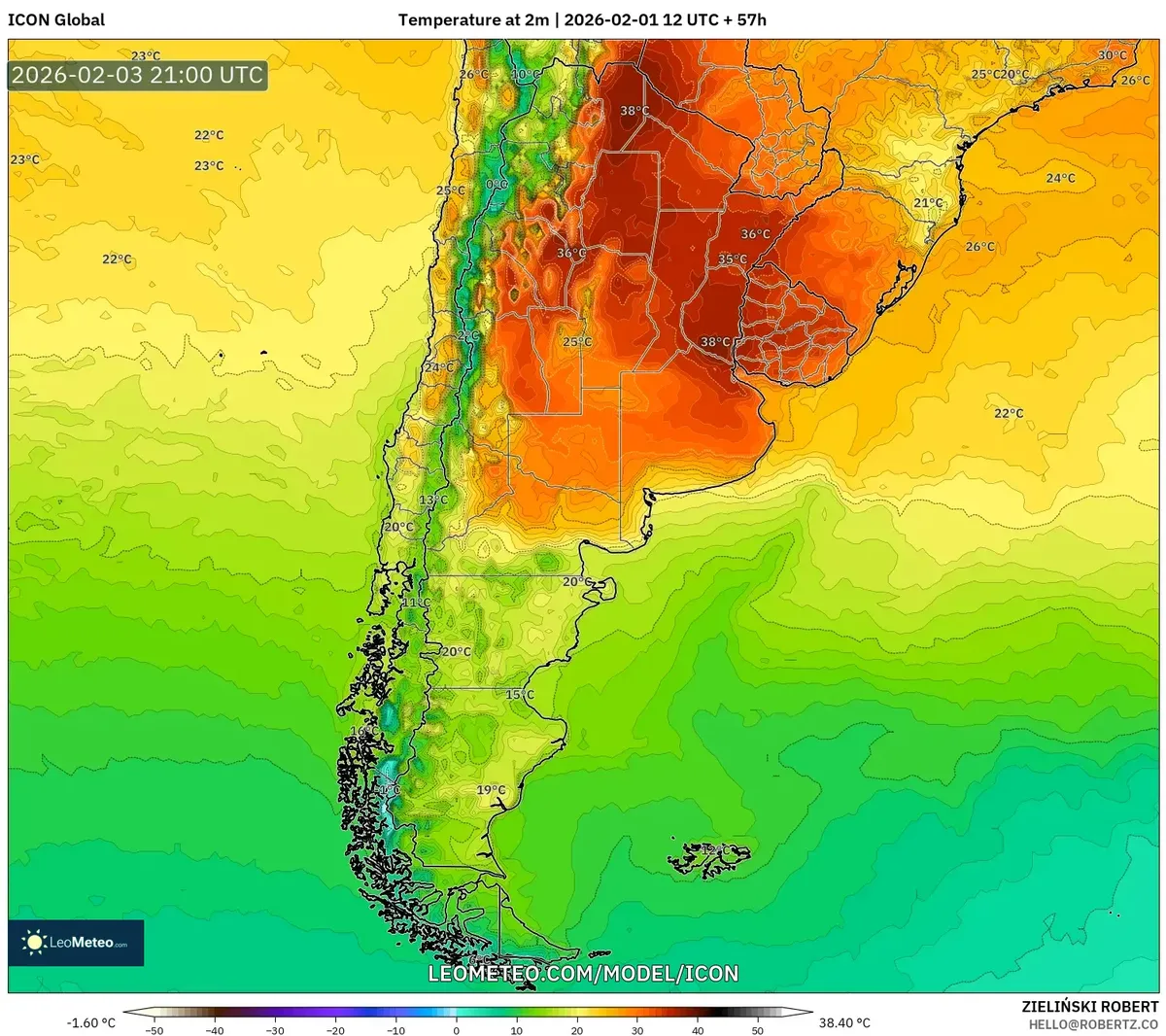 Pico de calor vespertino en el centro de Argentina, 3 de febrero de 2026