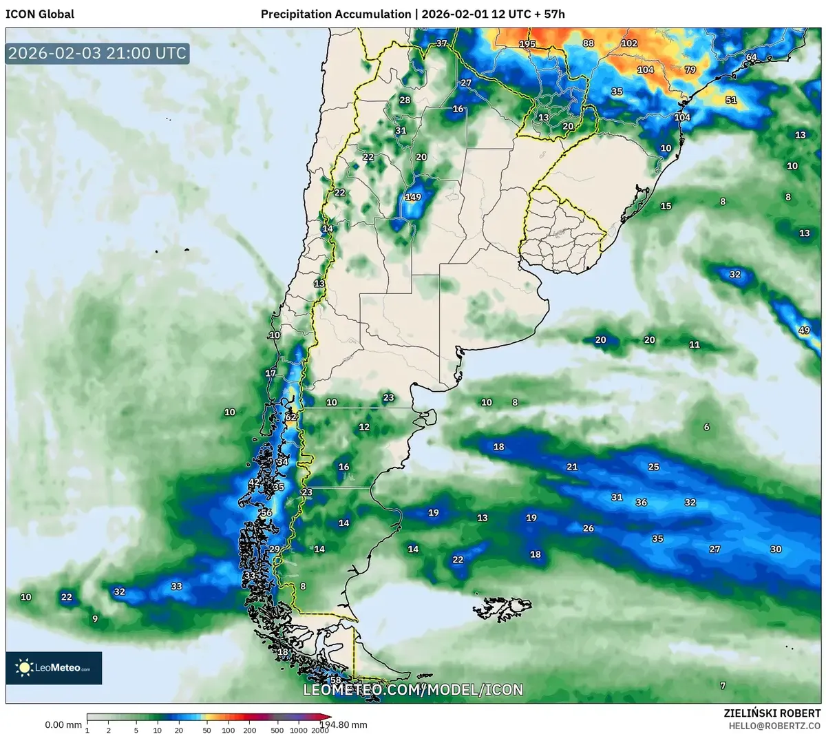 Acumulado de precipitaciones en el noroeste argentino, 3 de febrero de 2026