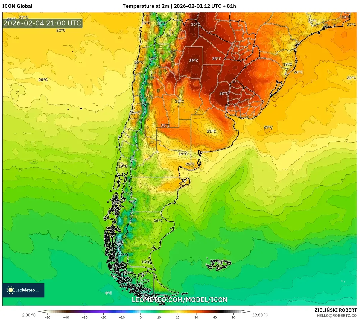 Pico de calor vespertino en el norte argentino, 4 de febrero de 2026