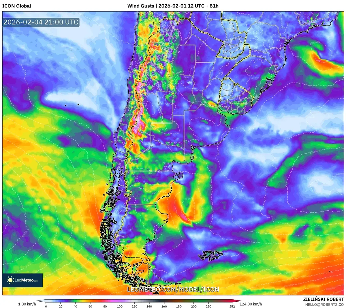 Ráfagas de viento fuertes en el este de Argentina, 4 de febrero de 2026