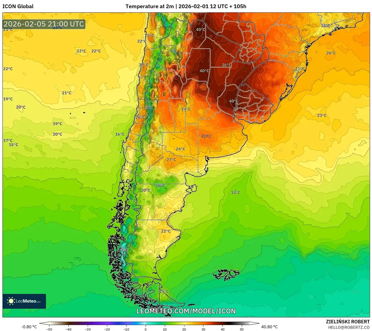 Pico de calor vespertino en el norte argentino, 5 de febrero de 2026