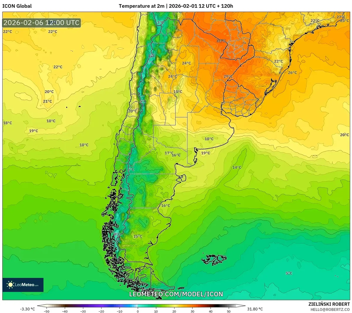 Temperaturas máximas diurnas, 6 de febrero de 2026
