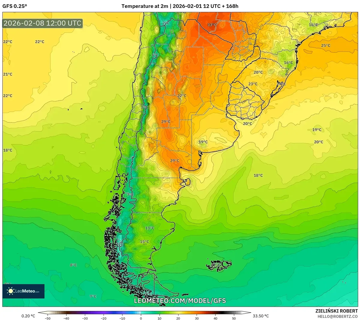 Temperaturas matinales en toda Argentina, 8 de febrero de 2026