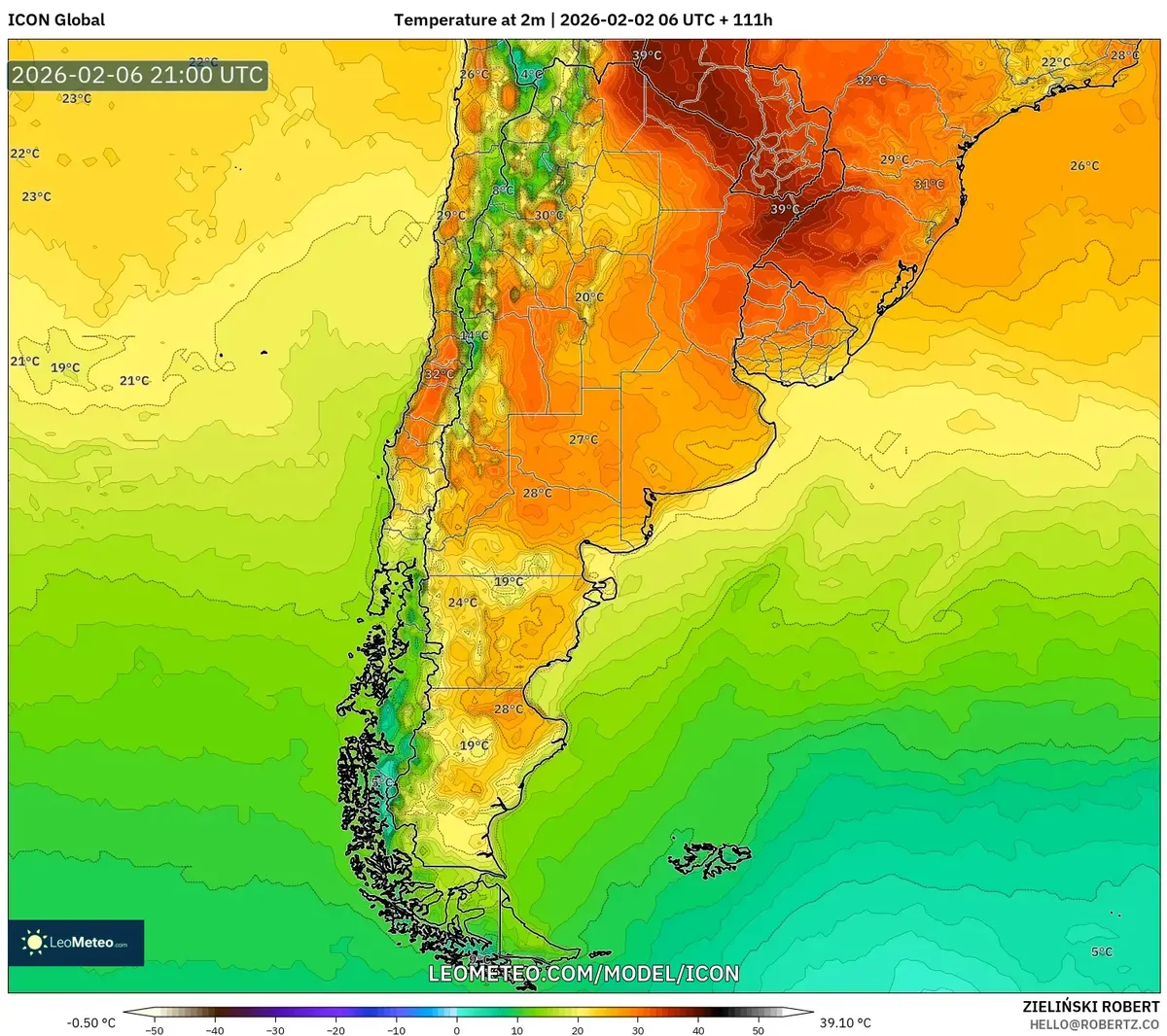 Temperaturas máximas en las llanuras centrales el 6 de febrero de 2026