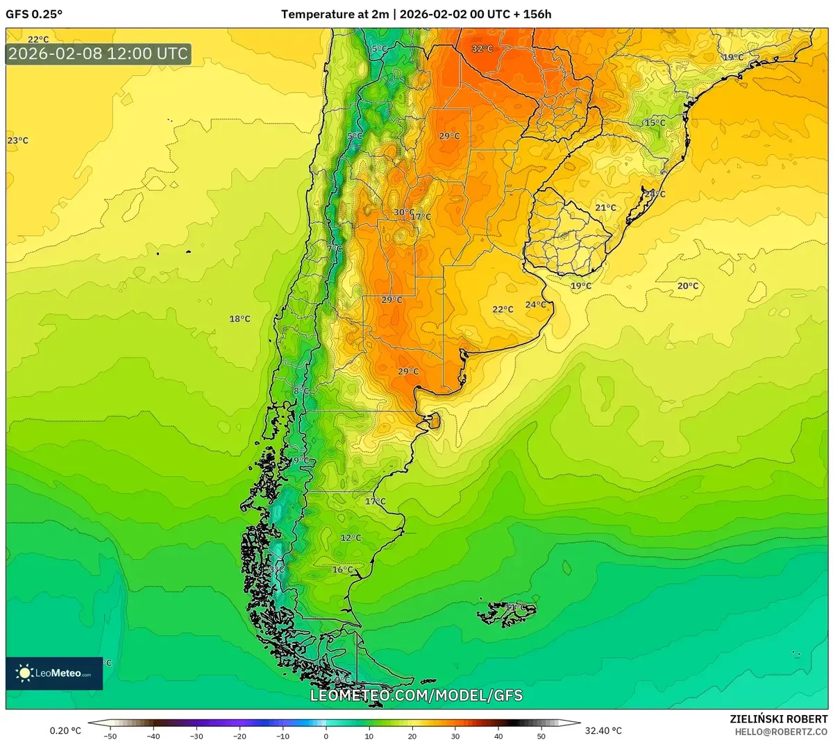 Temperaturas matinales en Argentina el 8 de febrero de 2026