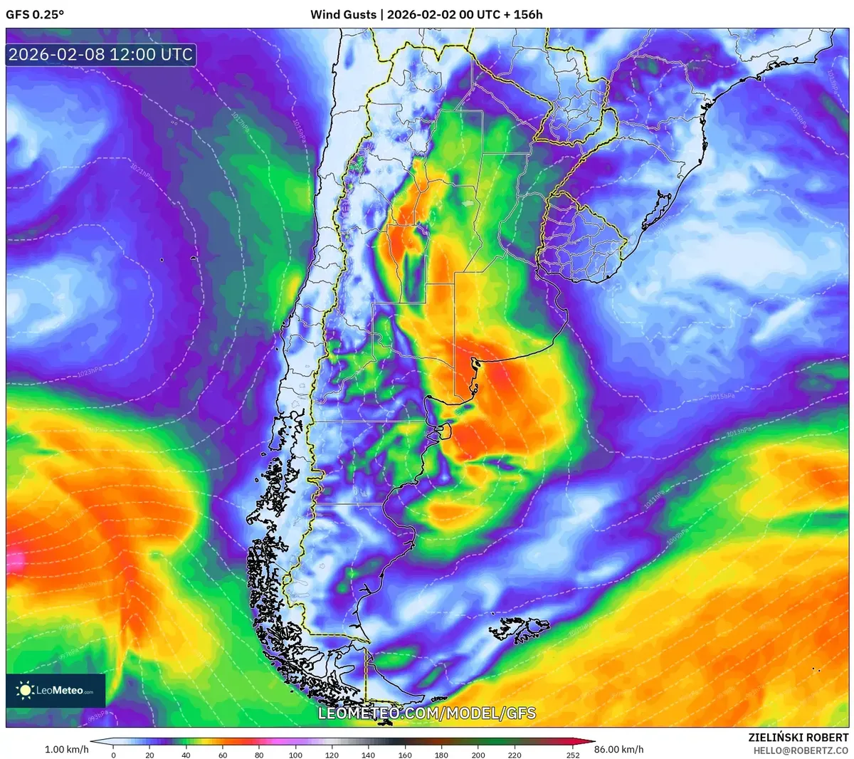 Ráfagas de viento en Argentina a las 9 de la mañana del 8 de febrero de 2026