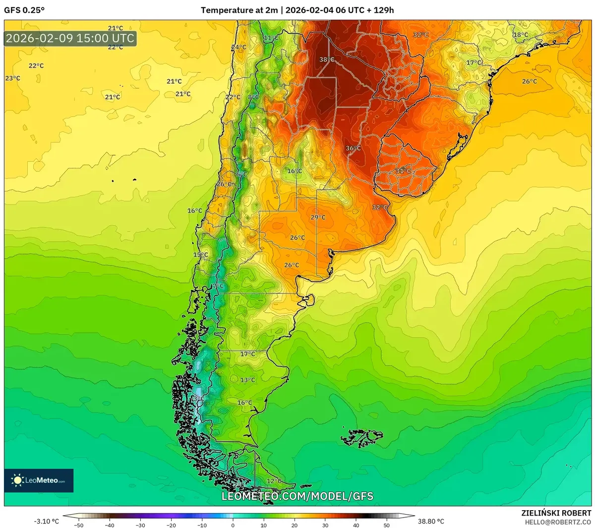Temperaturas máximas destacadas en el norte de Argentina el 9 de febrero de 2026