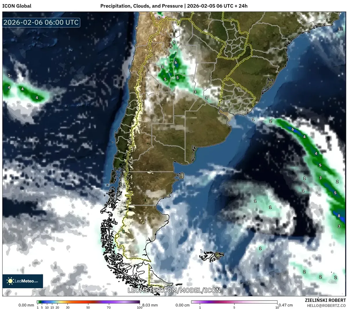 Lluvia matinal significativa en Buenos Aires el 6 de febrero de 2026 (ICON)