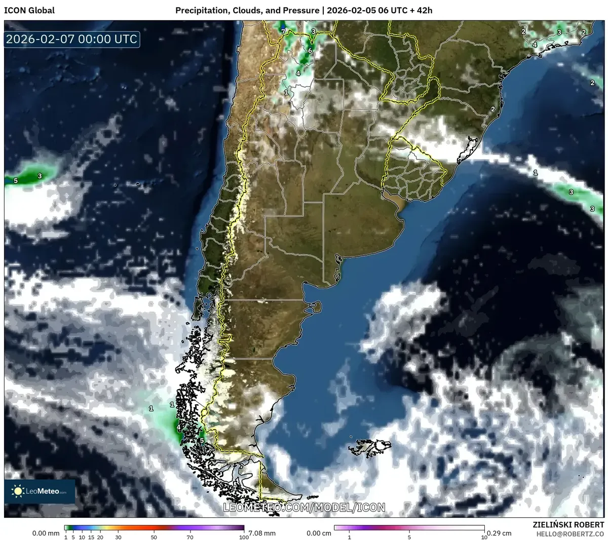 Las lluvias persisten en el norte de Argentina el 6 de febrero de 2026 (ICON)