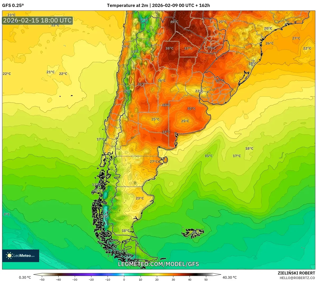 Picos de calor vespertino en el norte de Argentina el 15 de febrero de 2026