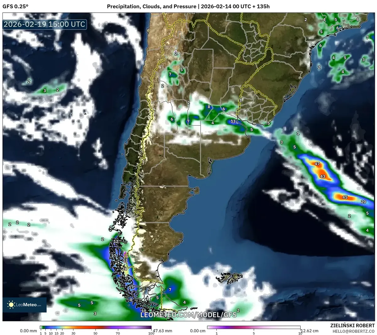 Lluvias intensas en la región de Buenos Aires — 19 de febrero de 2026 (GFS)