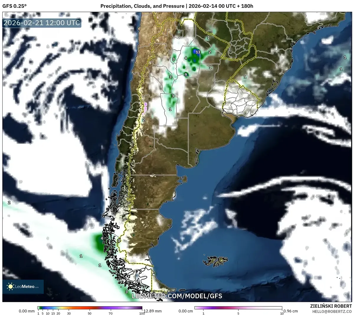 Lluvias intensas previstas en el noroeste argentino — 21 de febrero de 2026 (GFS)