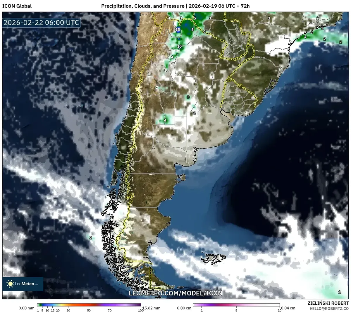 Lluvias en el noroeste argentino el 22 de febrero de 2026 (ICON)