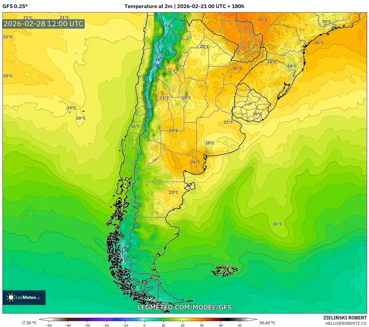 Las temperaturas máximas se disparan en el centro de Argentina el 28 de febrero de 2026