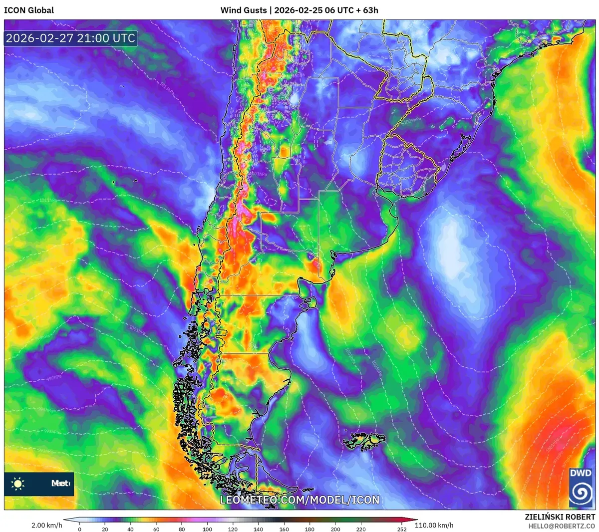 Vientos con ráfagas sobre la costa de Mar del Plata el 27 de febrero de 2026 (ICON)