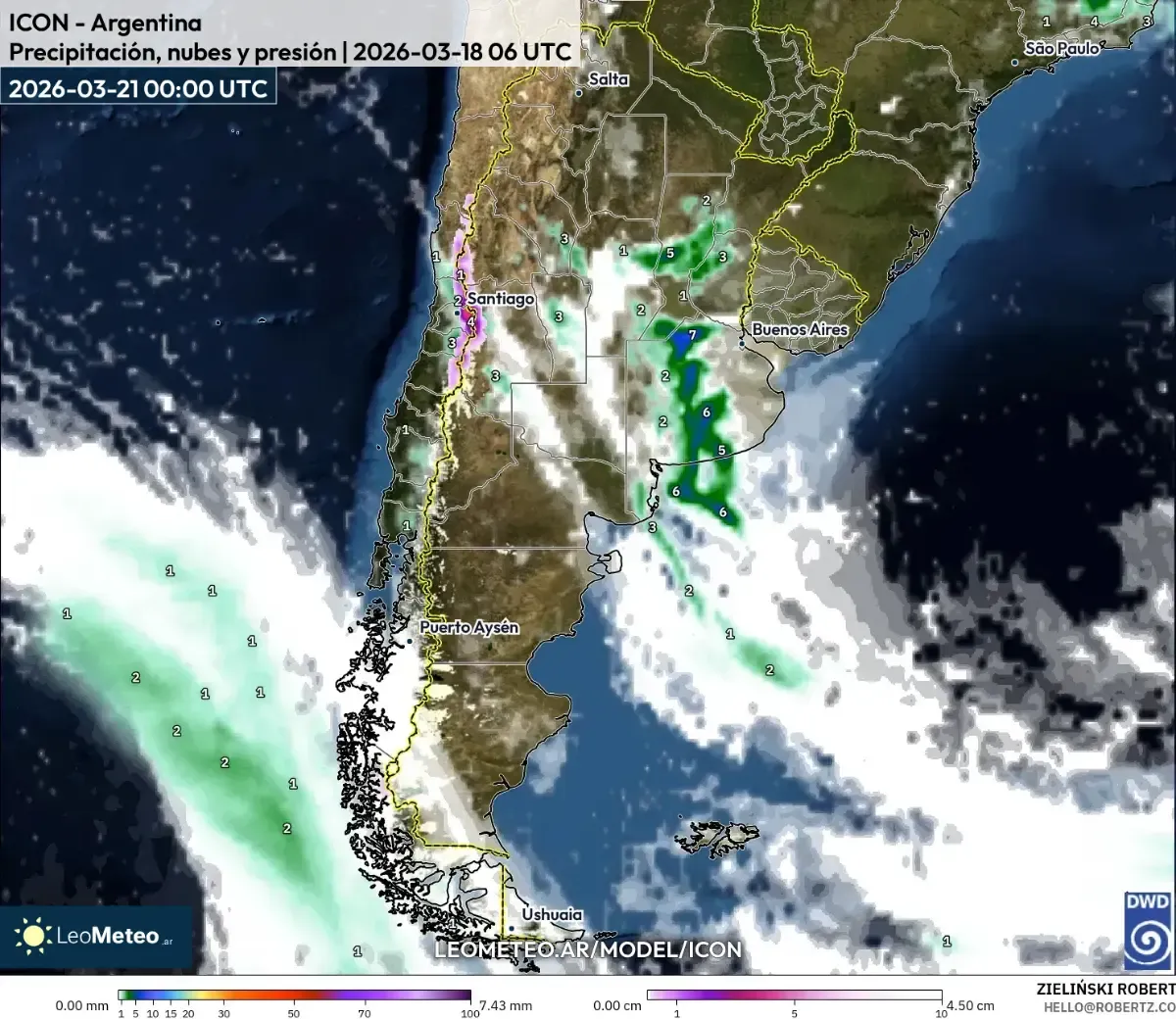 Lluvias intensas previstas en la región de Rosario, 20 de marzo de 2026 (ICON)