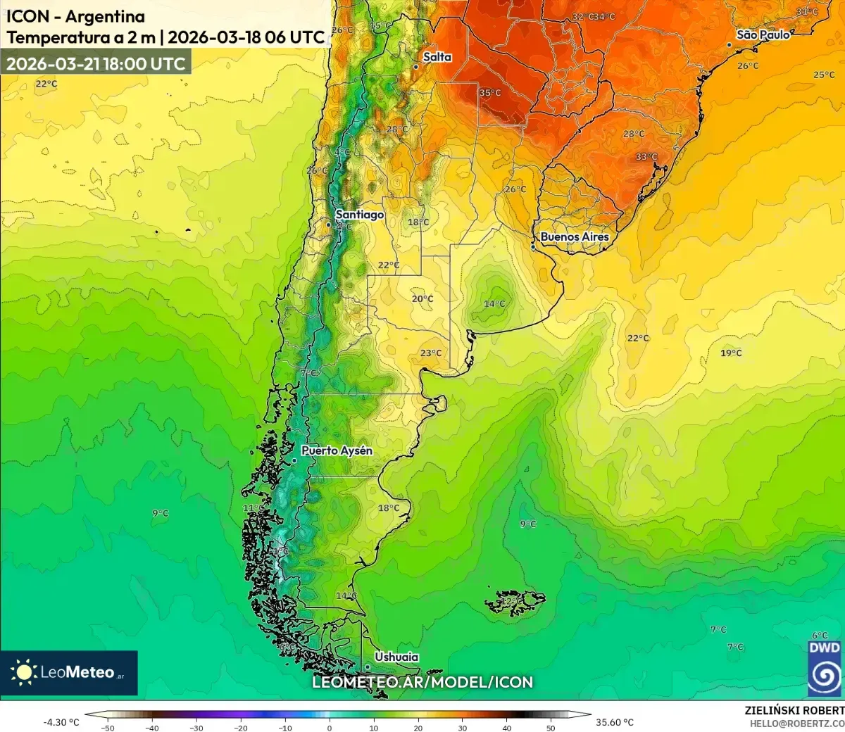 Tardes templadas en el centro de Argentina, 21 de marzo de 2026 (ICON)