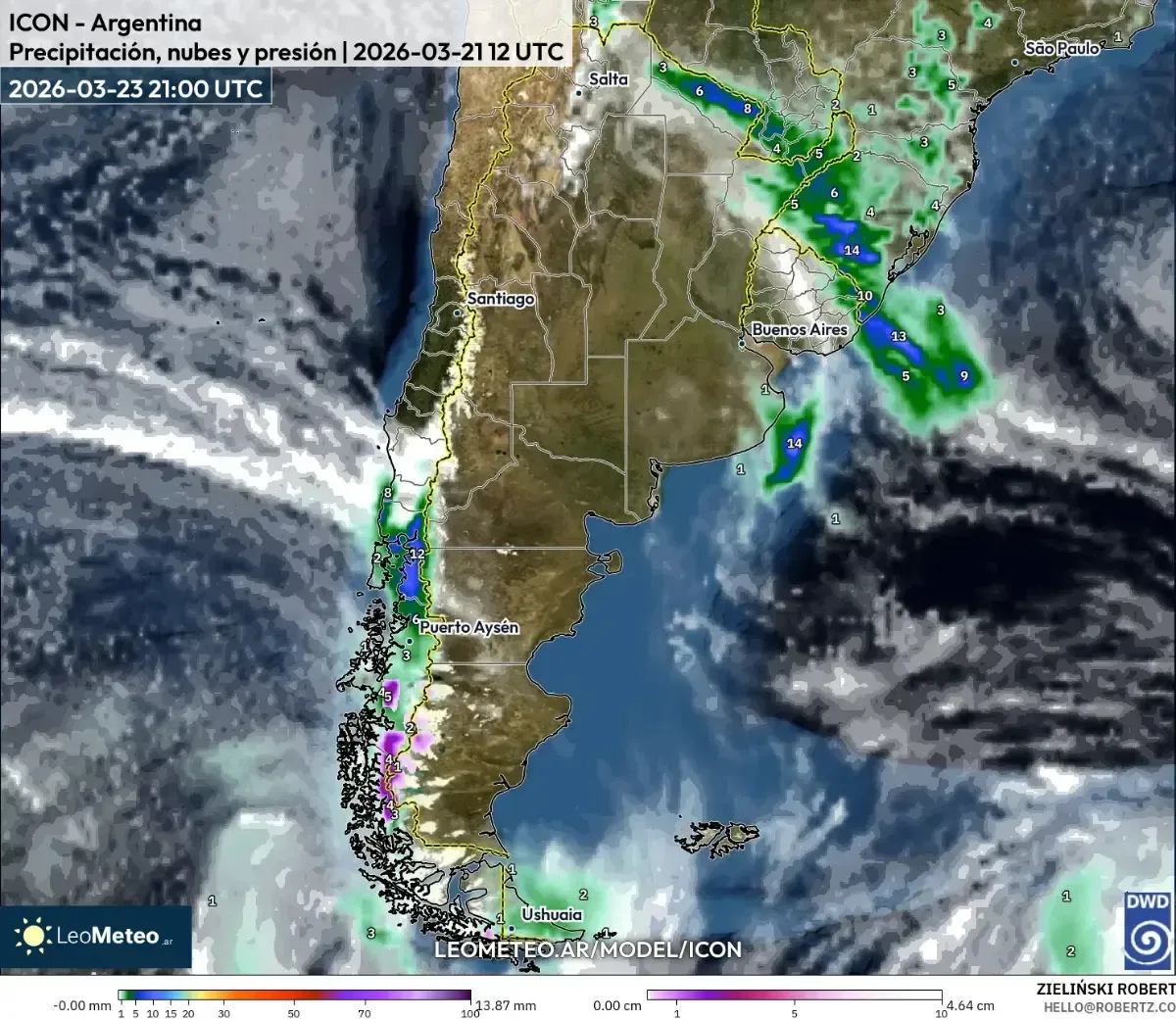 Chaparrones significativos en la región de La Plata, 23 de marzo de 2026 (ICON)