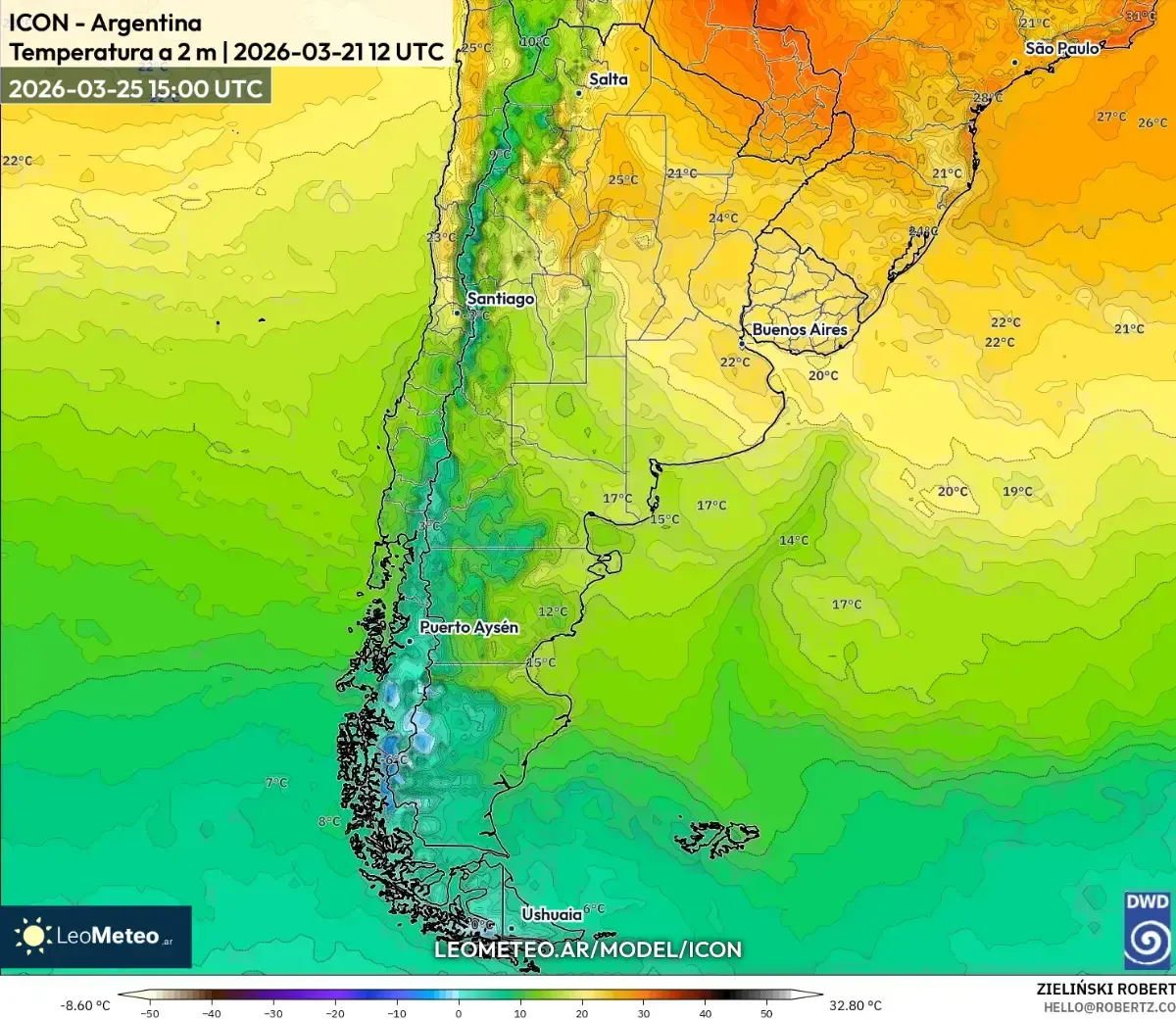 Calor destacado en Córdoba, con máximas de 30°C el 25 de marzo de 2026 (ICON)