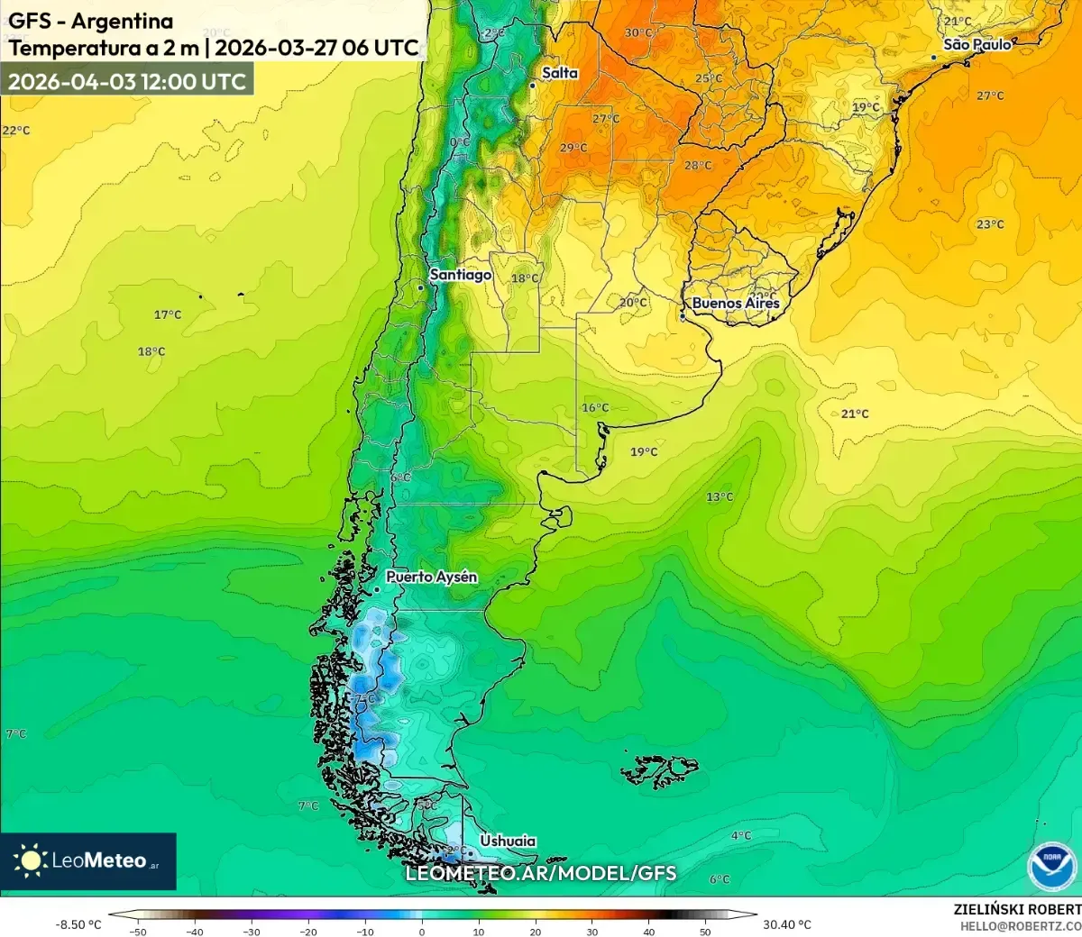 Calor cercano a récord: 34°C en Córdoba el 3 de abril de 2026 (ICON)