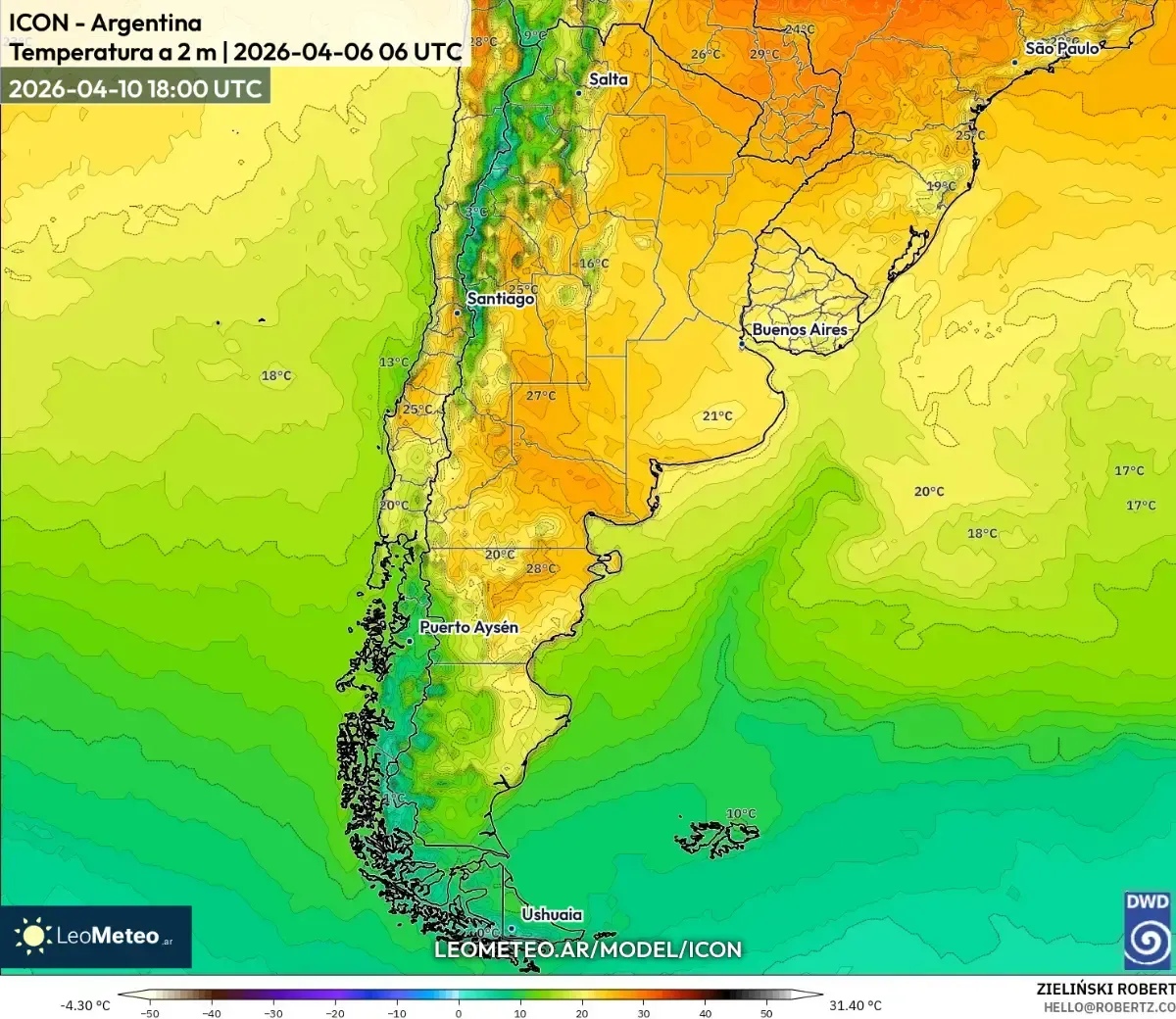 Pico de Calor Vespertino en el Centro de Argentina 10 de Abril 2026 (ICON)