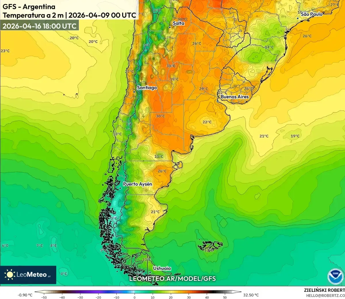 Tardes cálidas en el centro de Argentina, 16 de abril de 2026 (ICON)