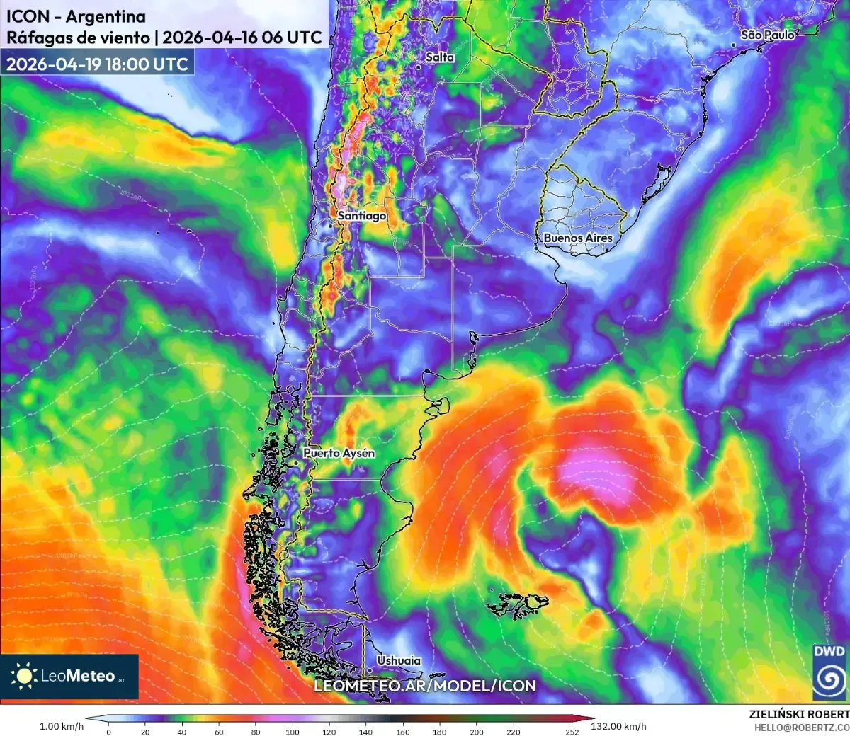 Ráfagas costeras el 19 de abril de 2026 (ICON)