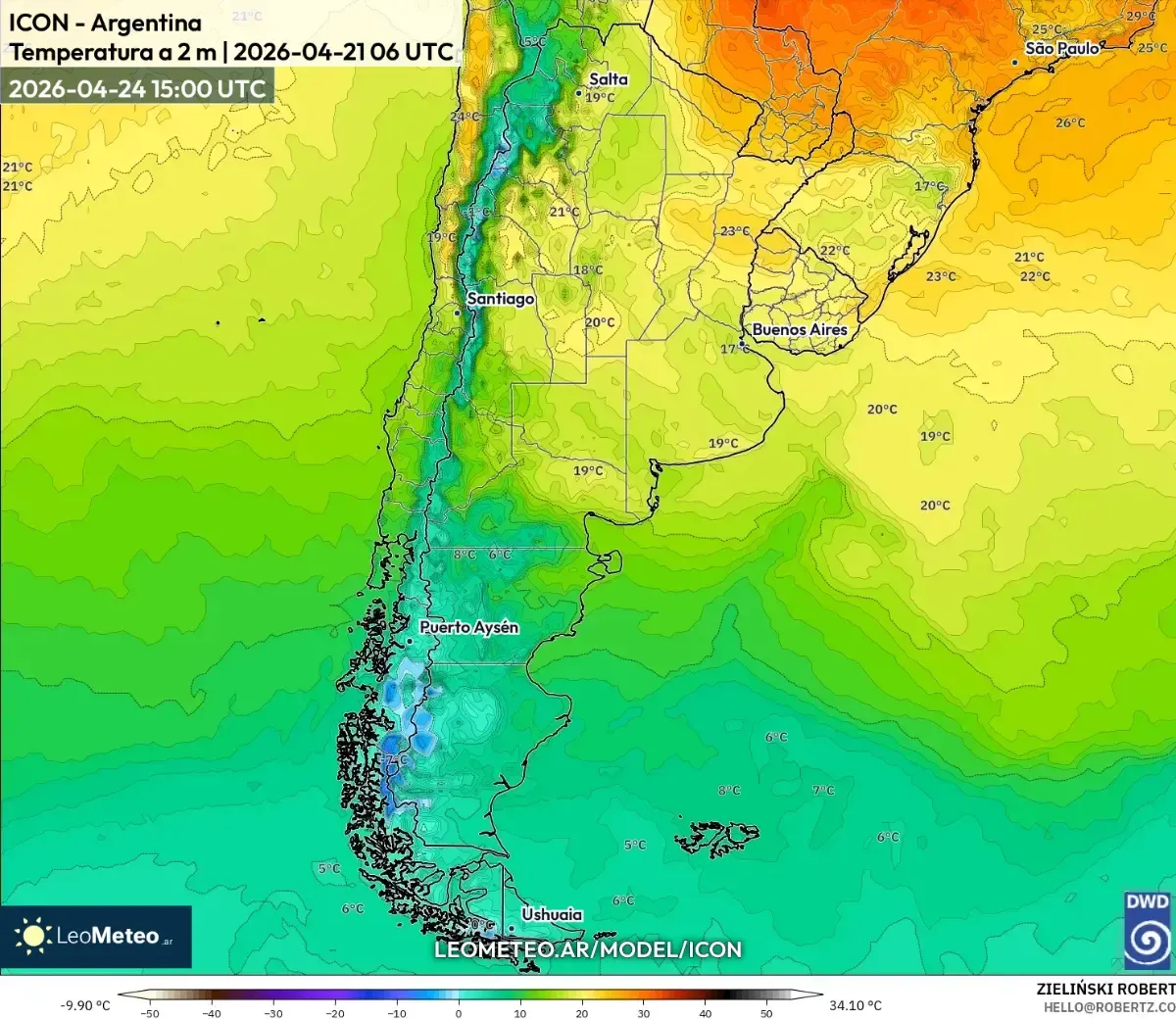 Pico de tarde cálida en Córdoba el 24 de abril de 2026 (ICON)