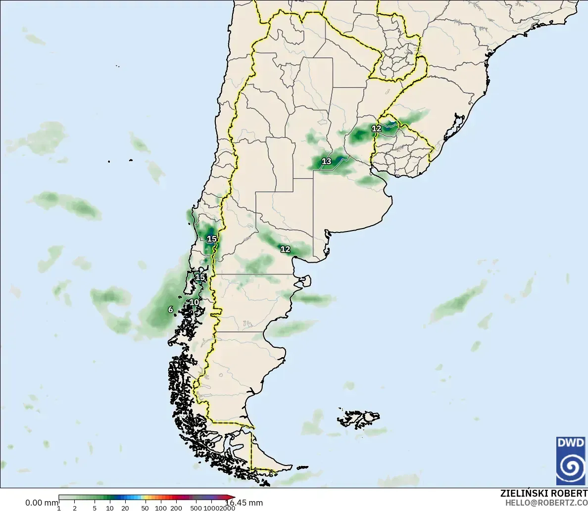 Lluvia de hasta 6 mm en toda la Argentina, lunes 28 de septiembre de 2026. Modelo ICON