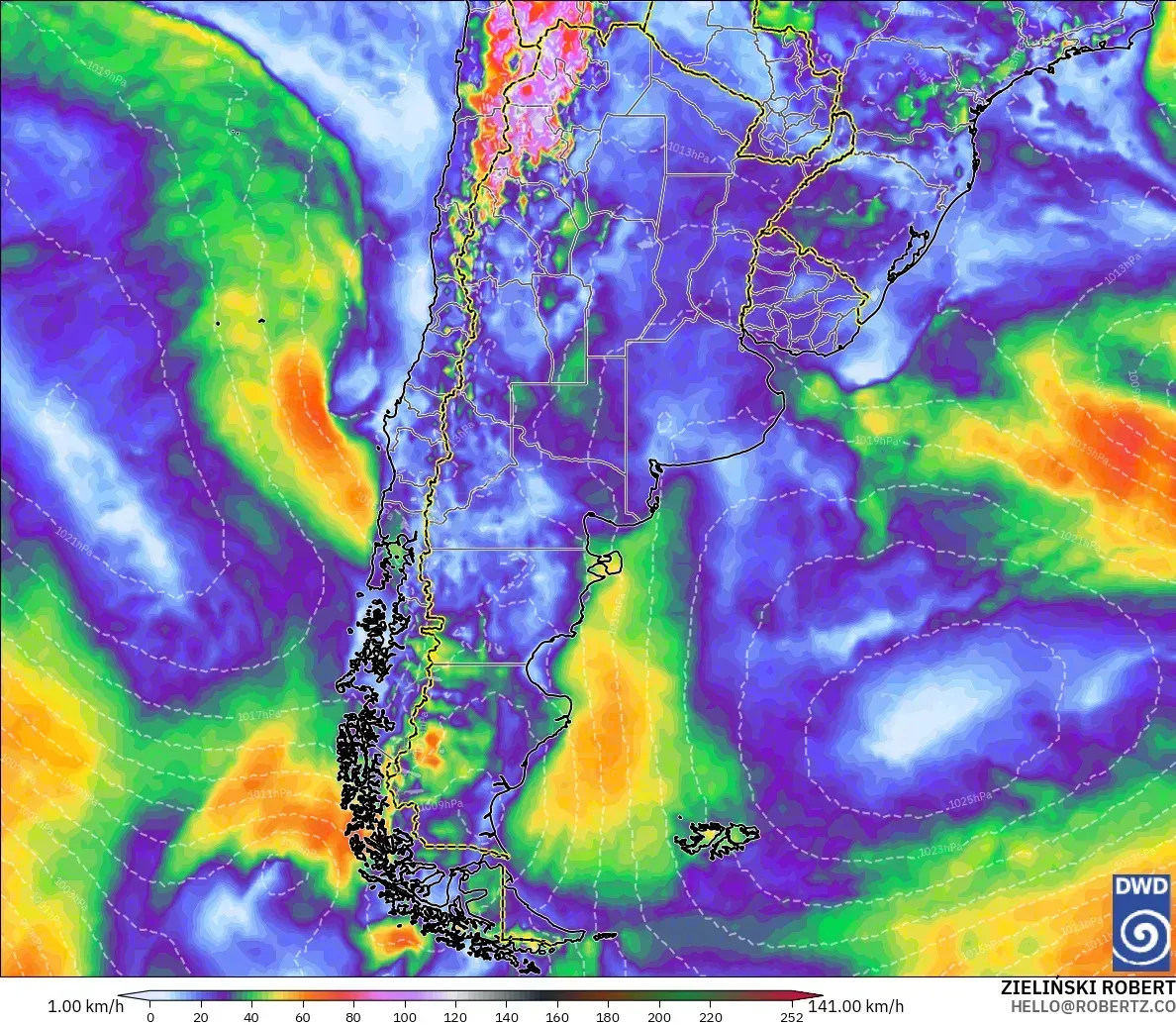 Ráfagas de hasta 107 km/h en todo el país, lunes 12 de octubre de 2026. Modelo ICON
