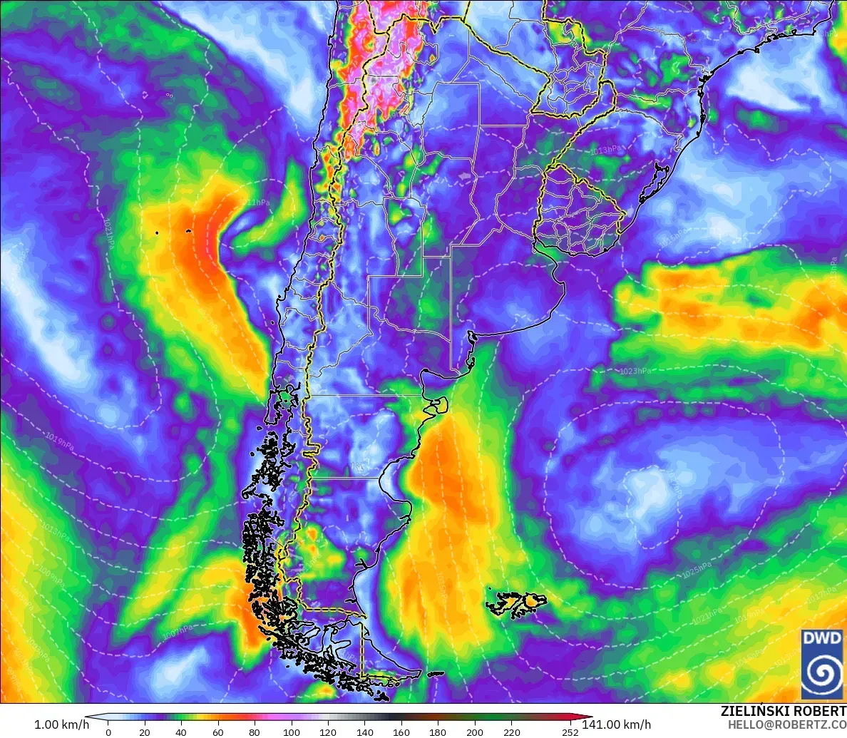 Ráfagas de hasta 108 km/h en Argentina, lunes 12 de octubre de 2026. Modelo ICON